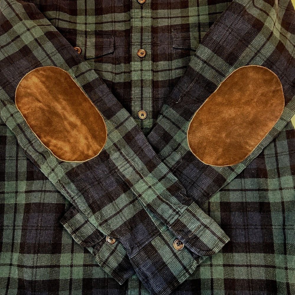Brooks Brothers Men's Corduroy Black Watch Plaid Shirt Small Elbow Patches View 6